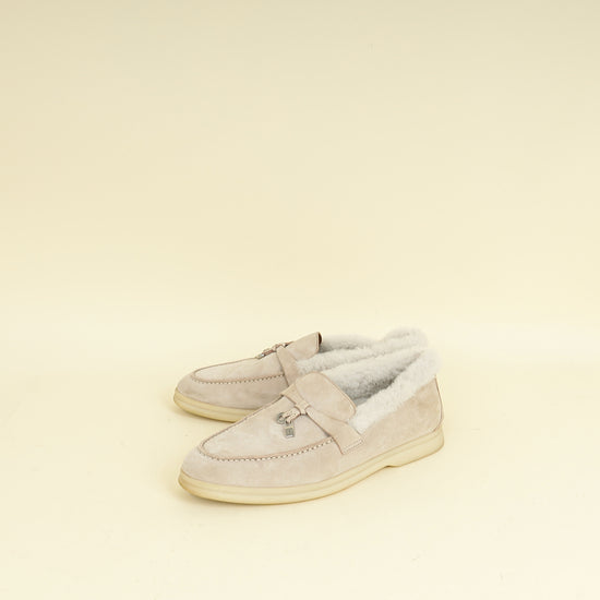 Loro Piana Powder Pearl Summer Charms Fur Walk Loafer 37