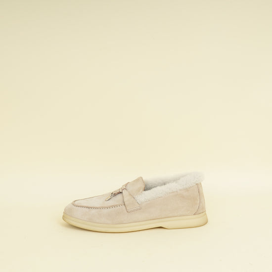 Loro Piana Powder Pearl Summer Charms Fur Walk Loafer 37