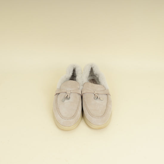 Loro Piana Powder Pearl Summer Charms Fur Walk Loafer 37