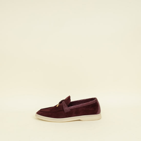 Loro Piana Wild Plum Suede And Alligator Skin Touch Summer Charms Walk Loafer 38