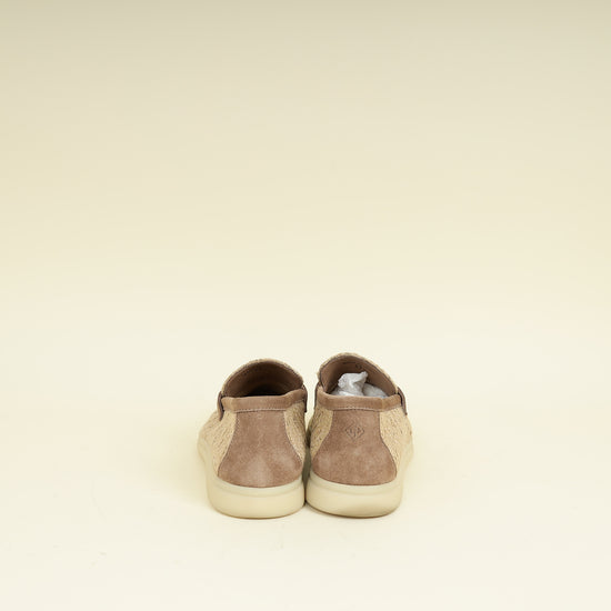 Loro Piana Bicolor Linen Summer Charms Walk Loafers 39.5