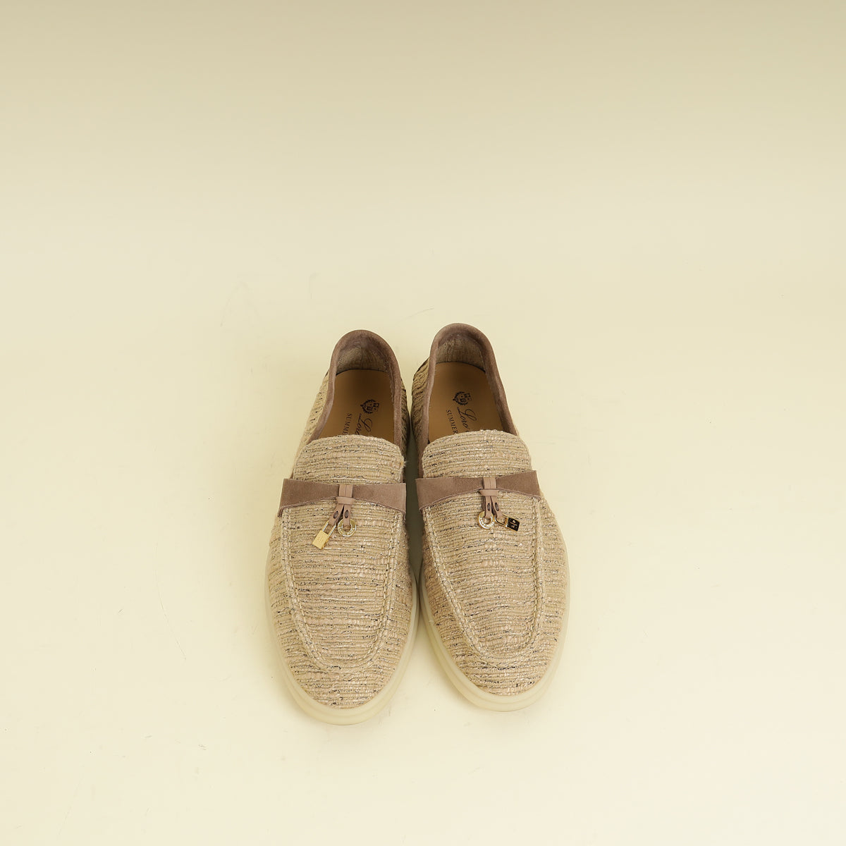 Loro Piana Bicolor Linen Summer Charms Walk Loafers 39.5