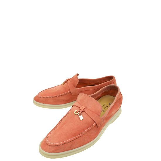 Loro Piana Sorbet Pink Summer Charm Walk Suede Loafer 39