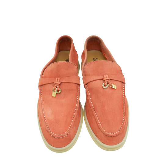 Loro Piana Sorbet Pink Summer Charm Walk Suede Loafer 39