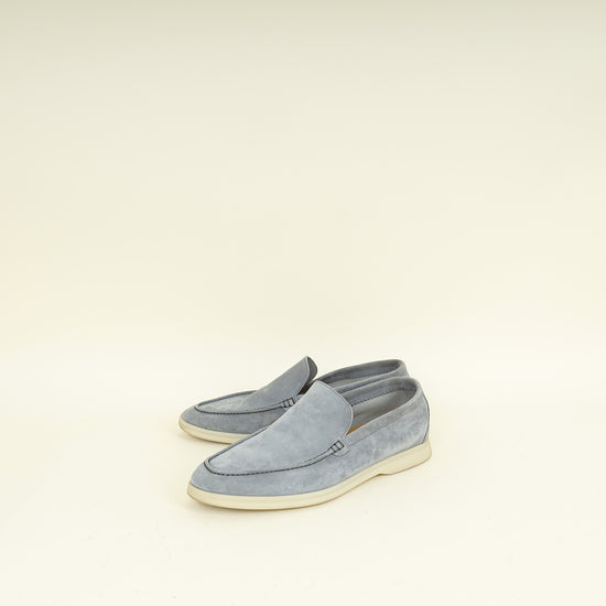 Loro Piana Gull Gray Summer Walk Suede Loafer 41