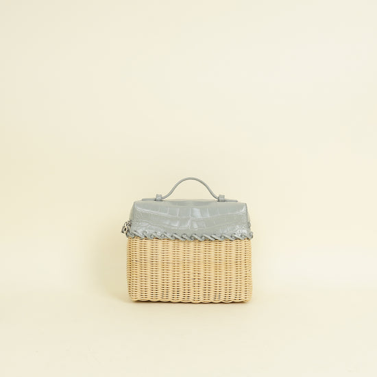 Loro Piana Bicolor Extra Pocket L19 Alligator Wicker Pouch