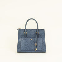Loro Piana Navy Blue Ostrich Handle Bag