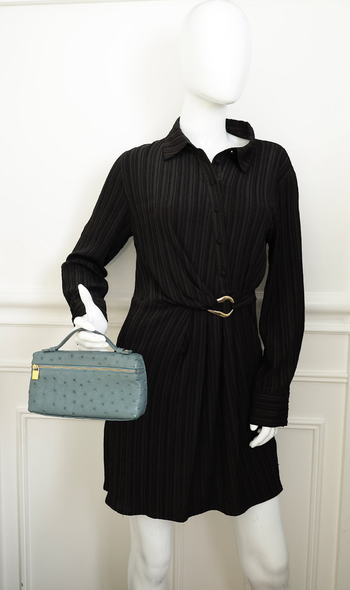 Loro Piana Blue Grey Ostrich Extra Pouch L19 Bag