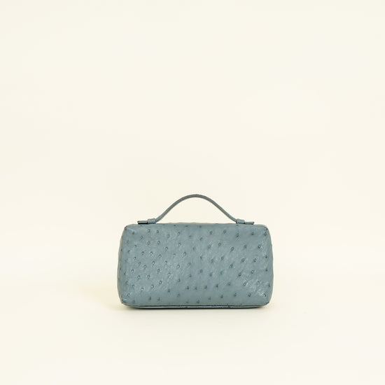Loro Piana Blue Grey Ostrich Extra Pouch L19 Bag