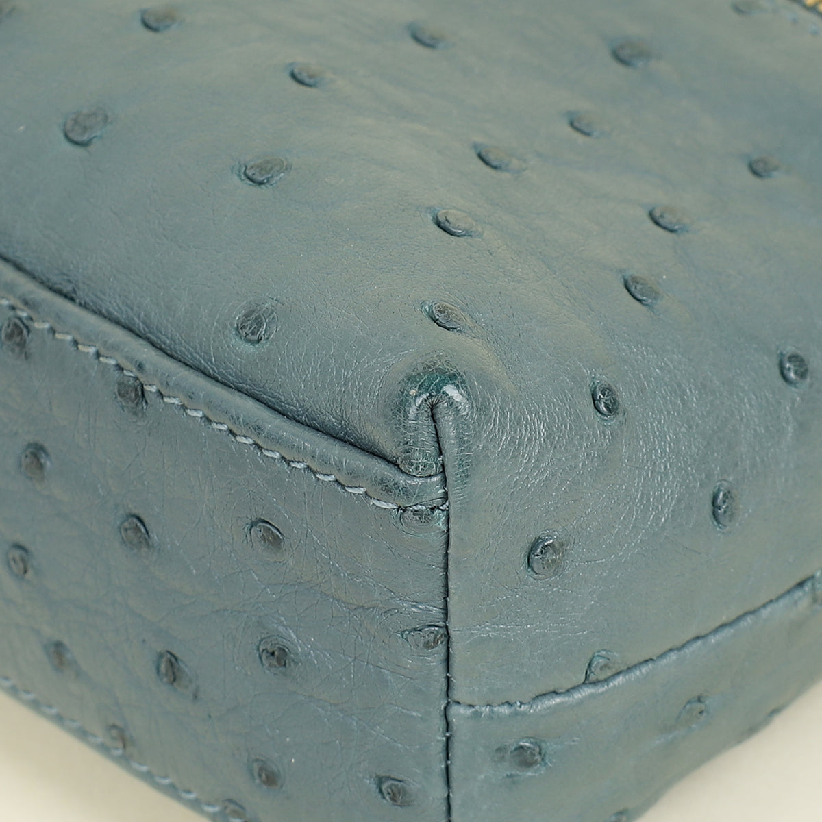 Loro Piana Blue Grey Ostrich Extra Pouch L19 Bag