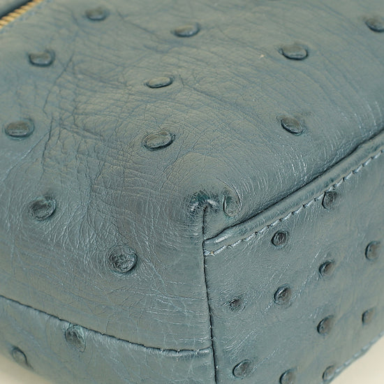 Loro Piana Blue Grey Ostrich Extra Pouch L19 Bag