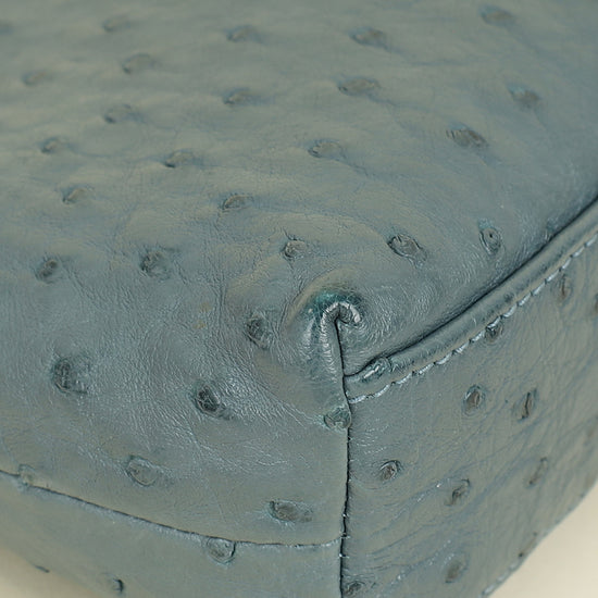 Loro Piana Blue Grey Ostrich Extra Pouch L19 Bag