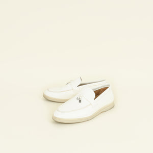 Loro Piana White Summer Charms Walk Loafers 37.5
