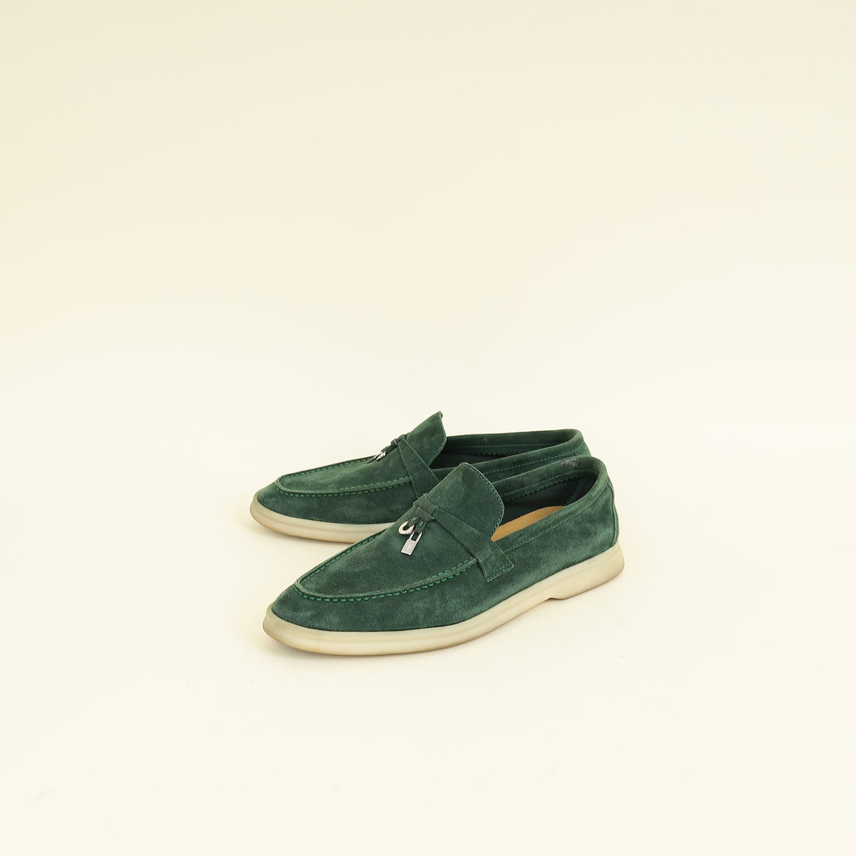 Loro Piana Glass Green Summer Walk Charms Loafers 38.5