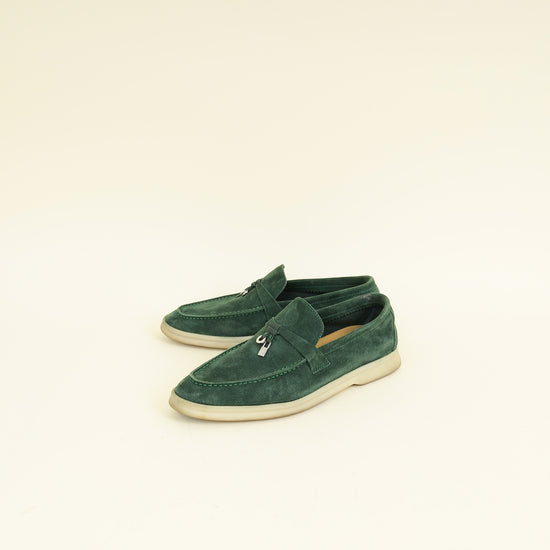 Loro Piana Glass Green Summer Walk Charms Loafers 38.5