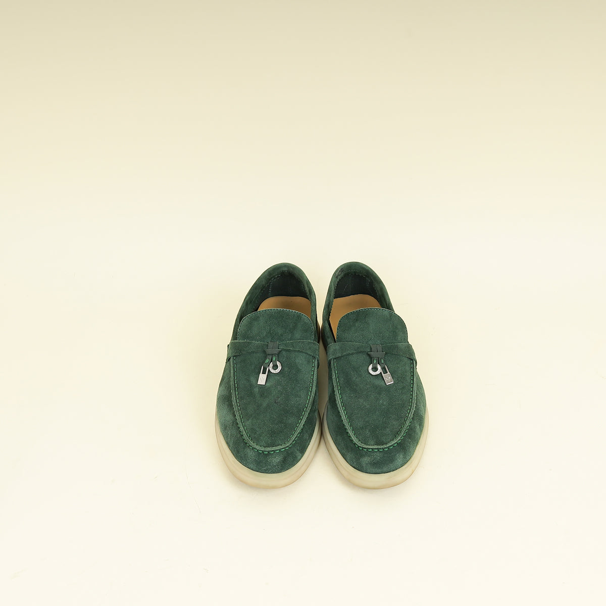 Loro Piana Glass Green Summer Walk Charms Loafers 38.5