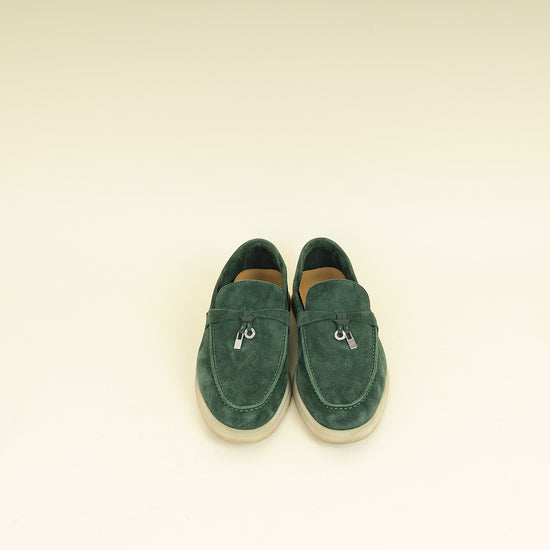Loro Piana Glass Green Summer Walk Charms Loafers 38.5