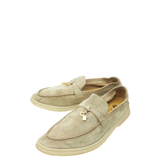 Loro Piana Grey Summer Charms Walk Loafers 38.5