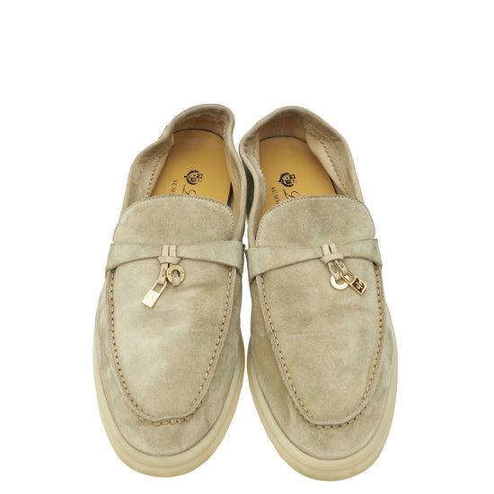 Loro Piana Grey Summer Charms Walk Loafers 38.5