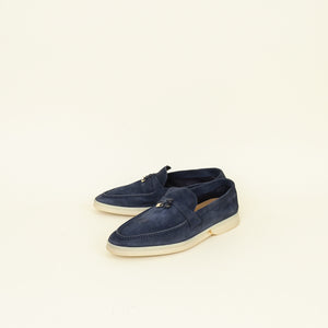 Loro Piana Argo Blue Melange Summer Charm Loafer 38.5