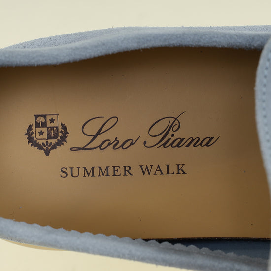 Loro Piana Light Blue Summer Walk Suede Loafer 41.5