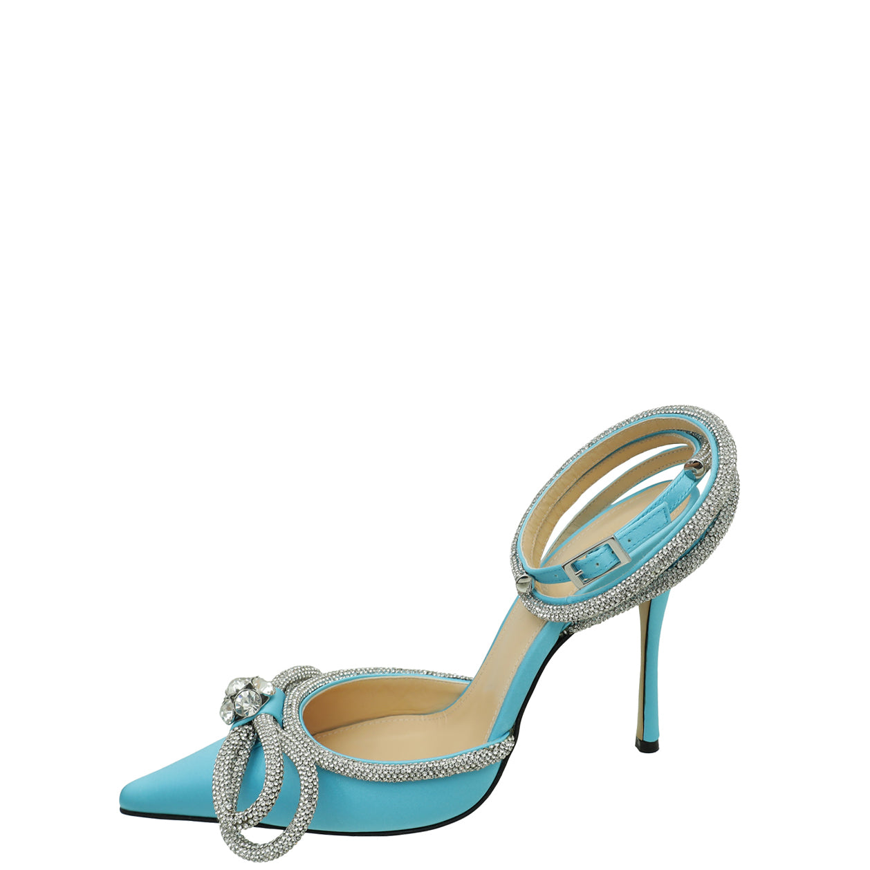 Mach & Mach Ocean Blue Satin Crystal Bow 110 Pumps 37.5