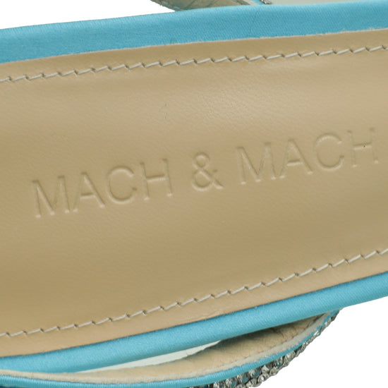 Mach & Mach Ocean Blue Satin Crystal Bow 110 Pumps 37.5