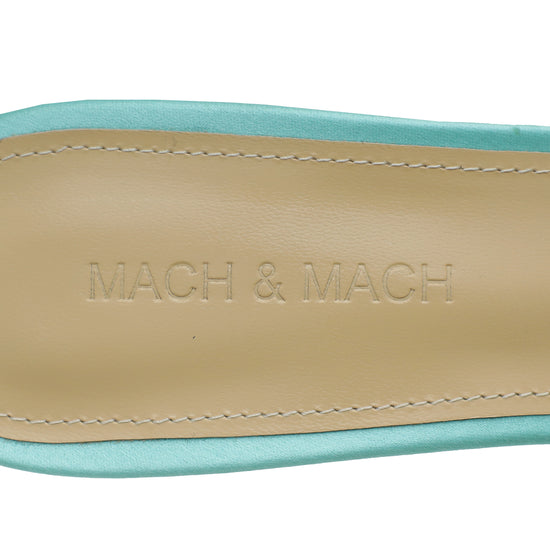 Mach & Mach Mint Green Satin Double Bow Crystal Mules 40