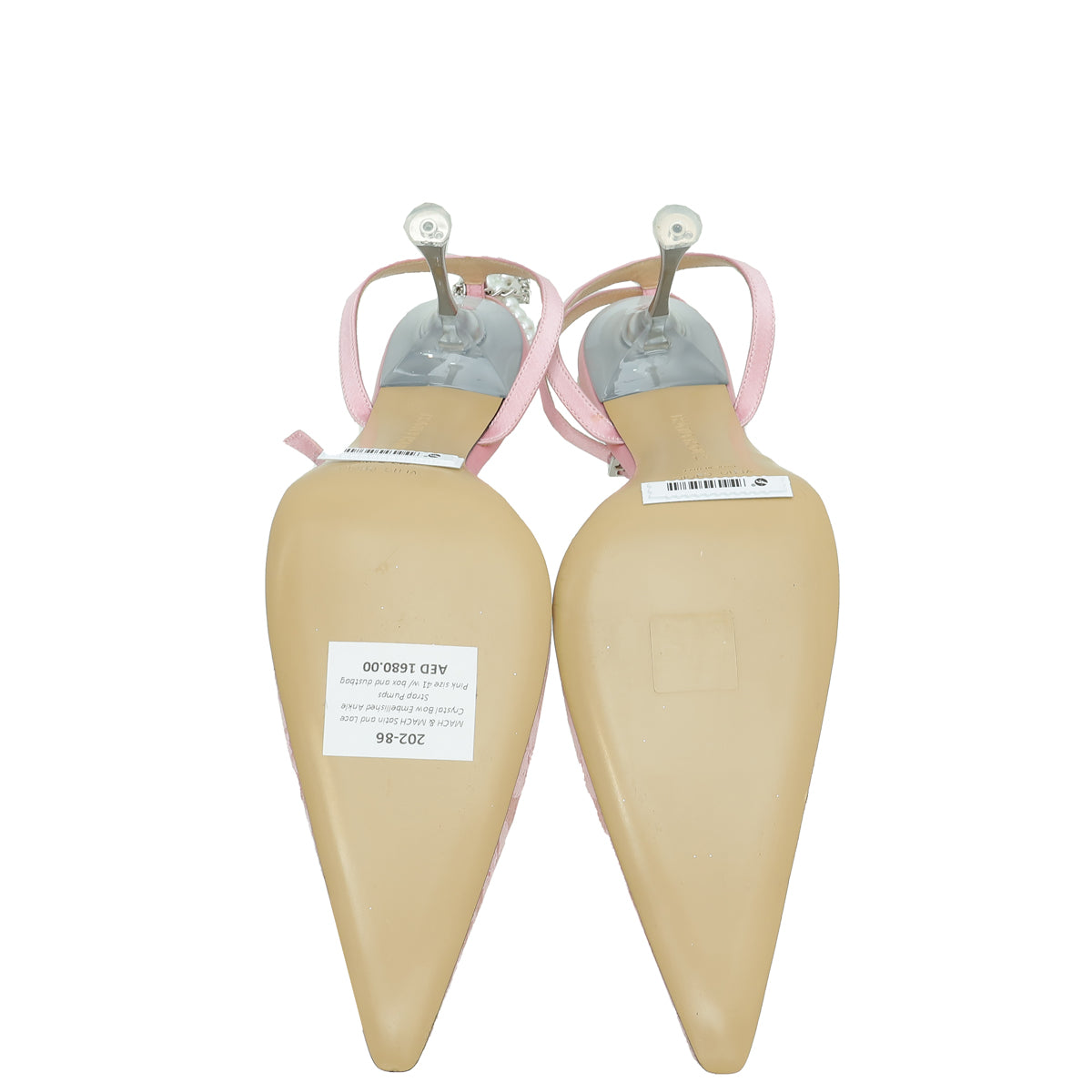 Mach & Mach Pink Satin and Lace Crystal Bow Embellished Ankle Strap Pu ...