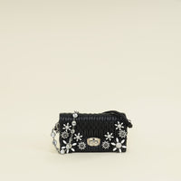Miu Miu Black Matelasse Crystal Flap Bag
