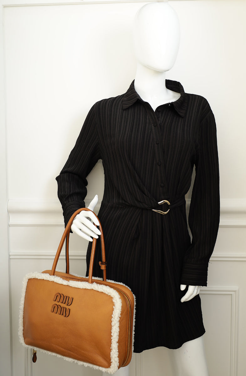 Miu Miu Bicolor Beau Shearling Top-Handle Bag