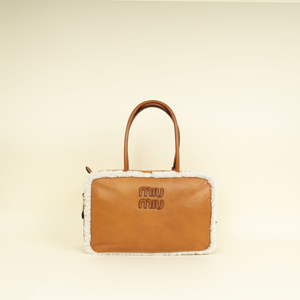 Miu Miu Bicolor Beau Shearling Top-Handle Bag