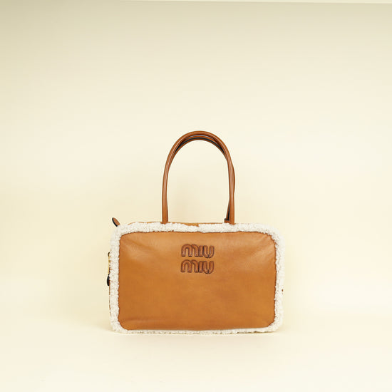 Miu Miu Bicolor Beau Shearling Top-Handle Bag