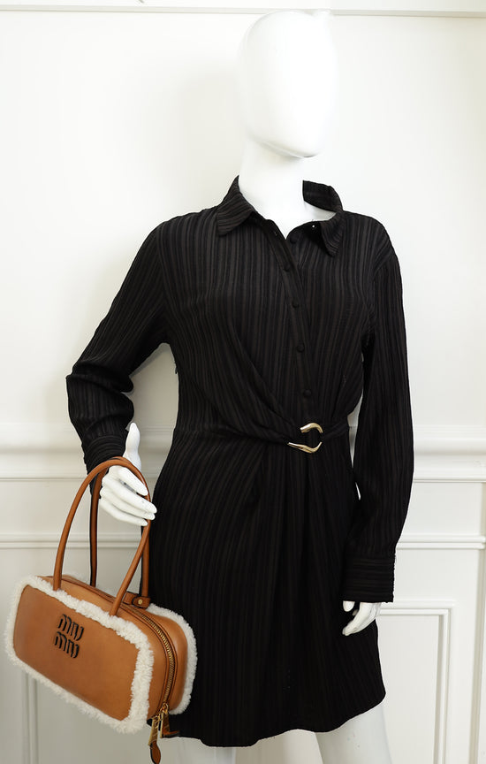 Miu Miu Bicolor Beau Shearling Top-Handle Bag