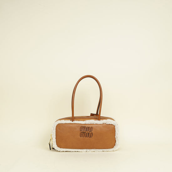 Miu Miu Bicolor Beau Shearling Top-Handle Bag