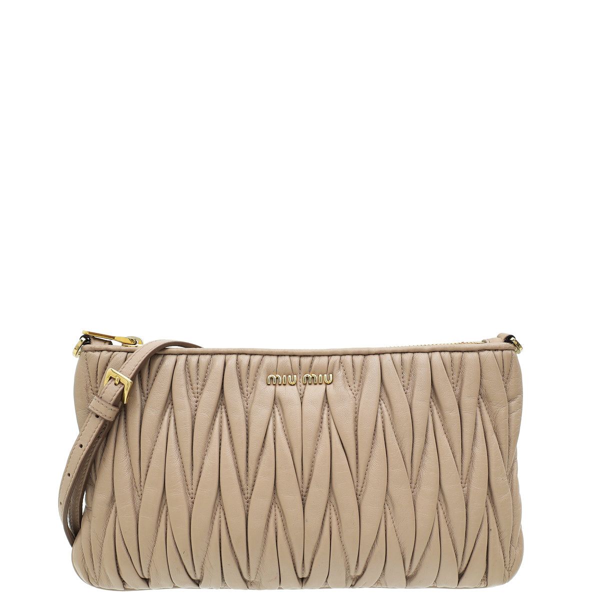 Miu Miu Nude Zip Matelassé Crossbody Bag-MIU MIU-THE CLOSET