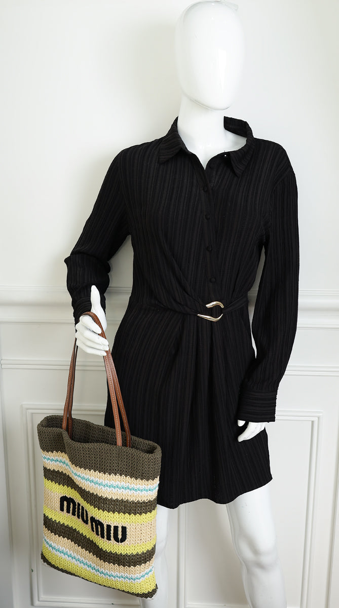 Miu Miu Multicolor Woven Raffia and Crochet Fabric Beach Tote Bag