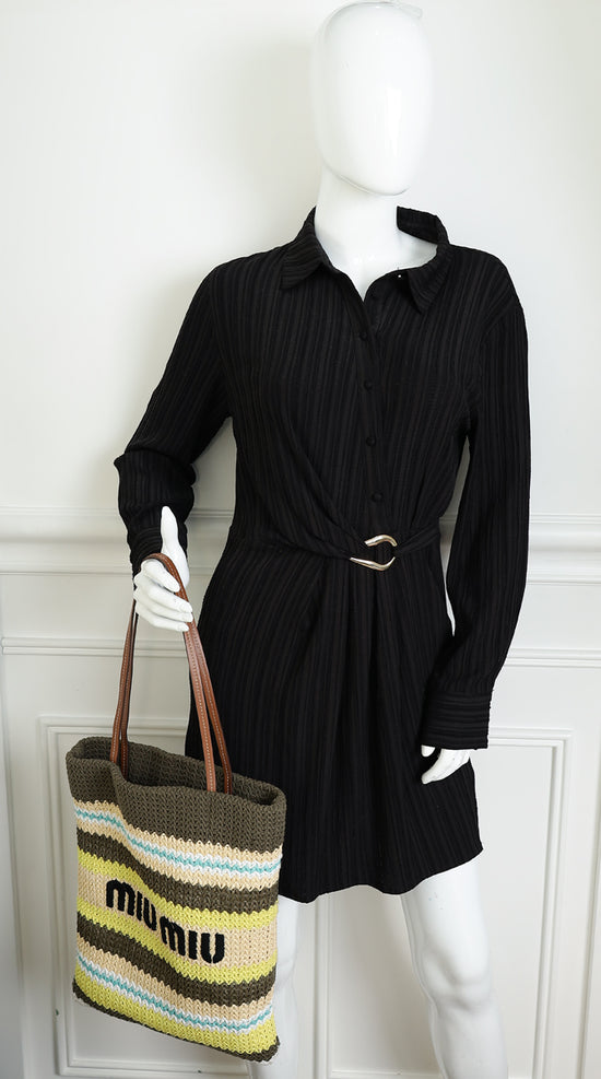 Miu Miu Multicolor Woven Raffia and Crochet Fabric Beach Tote Bag