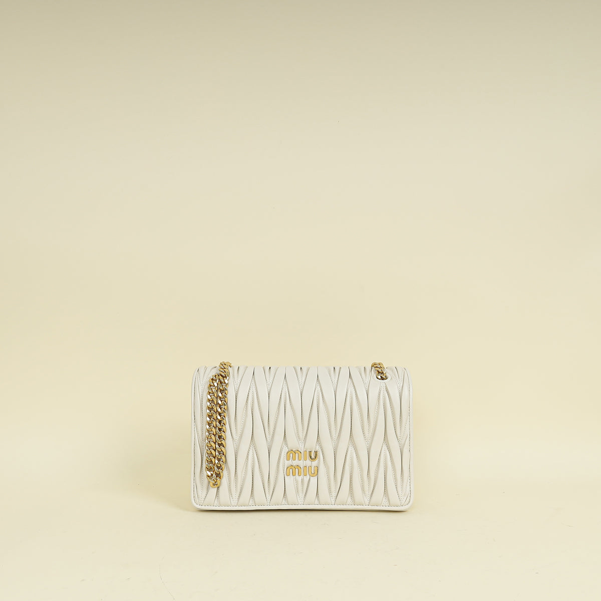 Miu Miu White Matelasse Chain Flap Bag