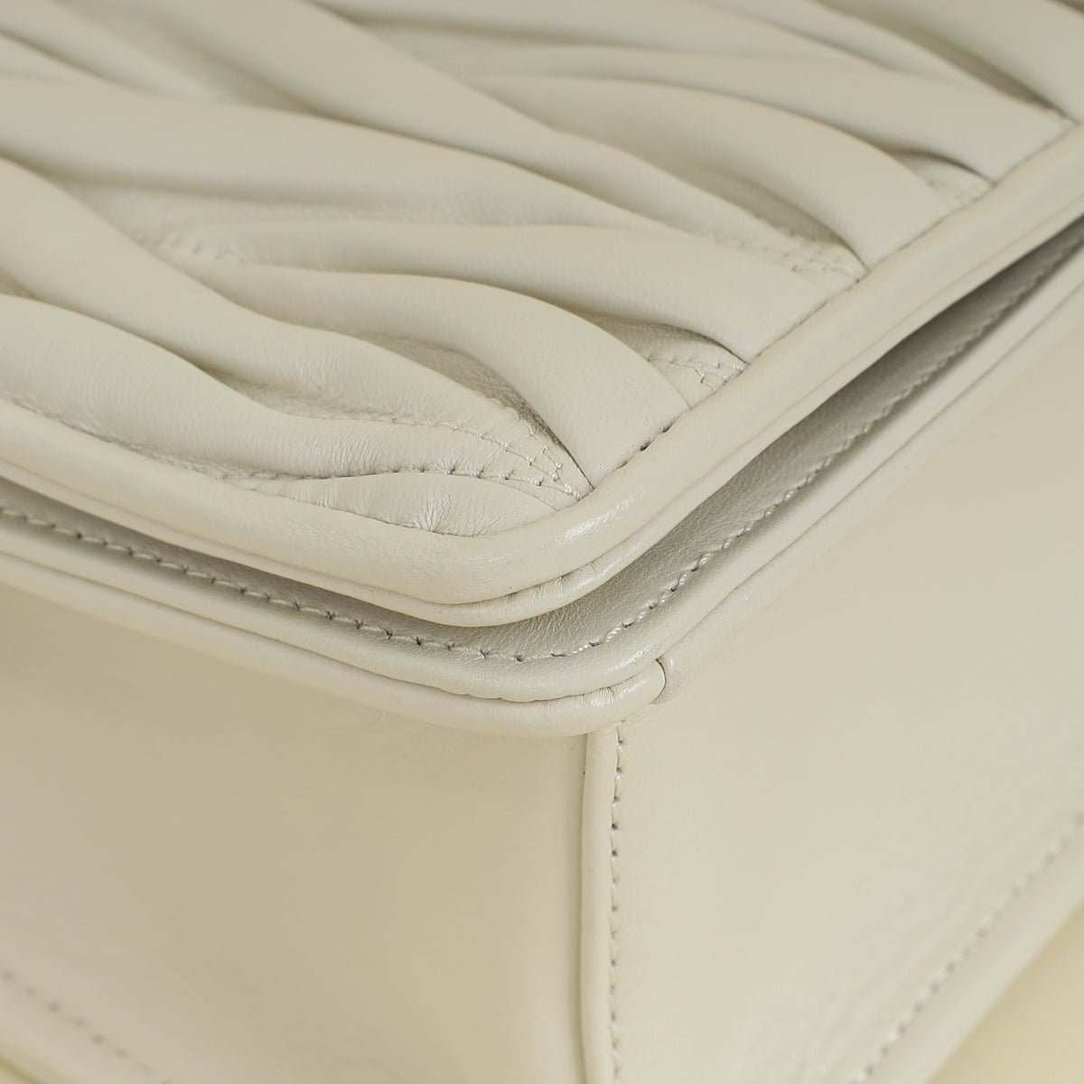 Miu Miu White Matelasse Chain Flap Bag