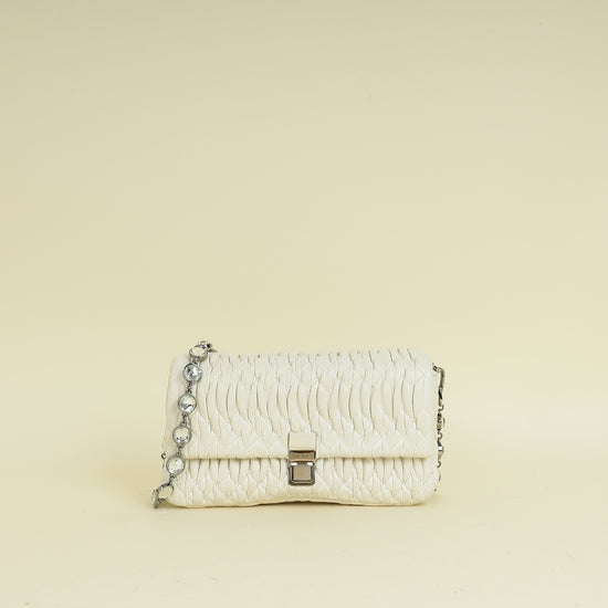 Miu Miu White Nappa Matelasse Crystal Shoulder Bag