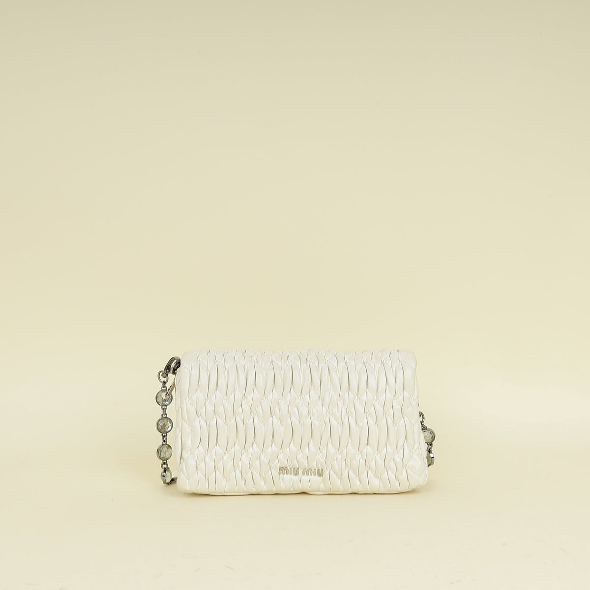 Miu Miu White Nappa Matelasse Crystal Shoulder Bag