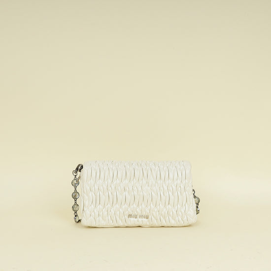 Miu Miu White Nappa Matelasse Crystal Shoulder Bag
