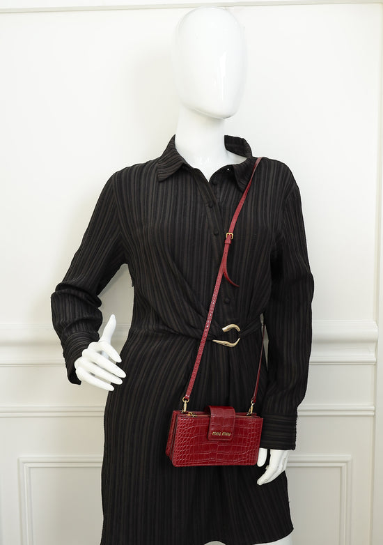 Miu Miu Burgundy Crocodile Mini Shoulder Bag