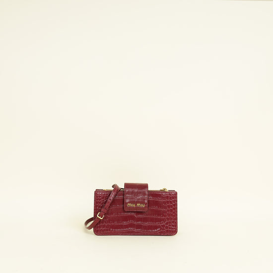 Miu Miu Burgundy Crocodile Mini Shoulder Bag