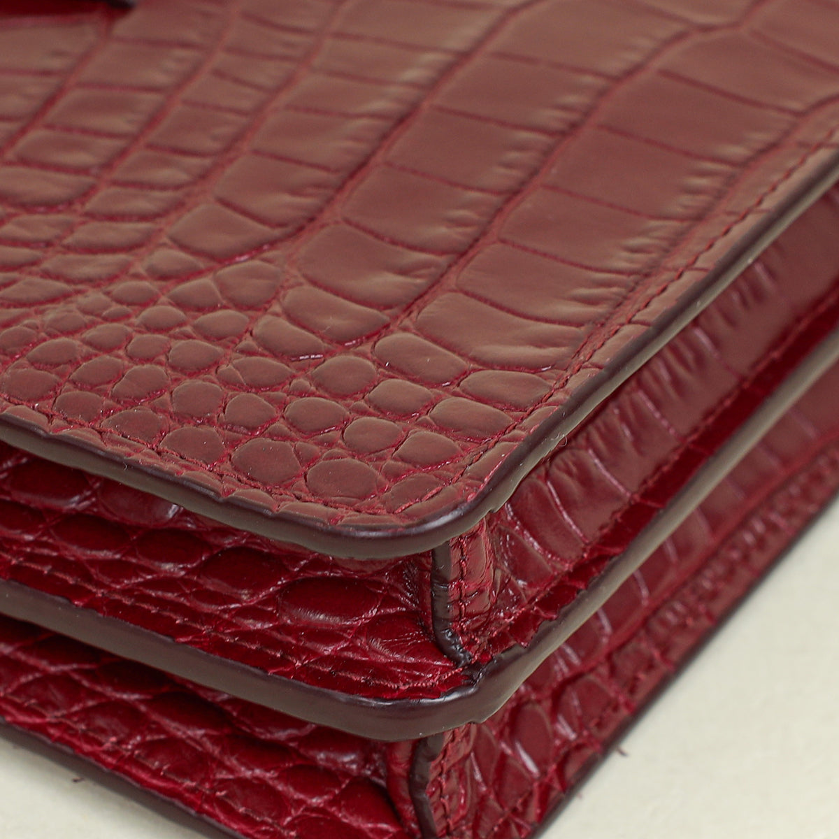 Miu Miu Burgundy Crocodile Mini Shoulder Bag