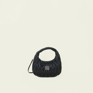 Miu Miu Black Wander Matelassé Small Hobo Bag