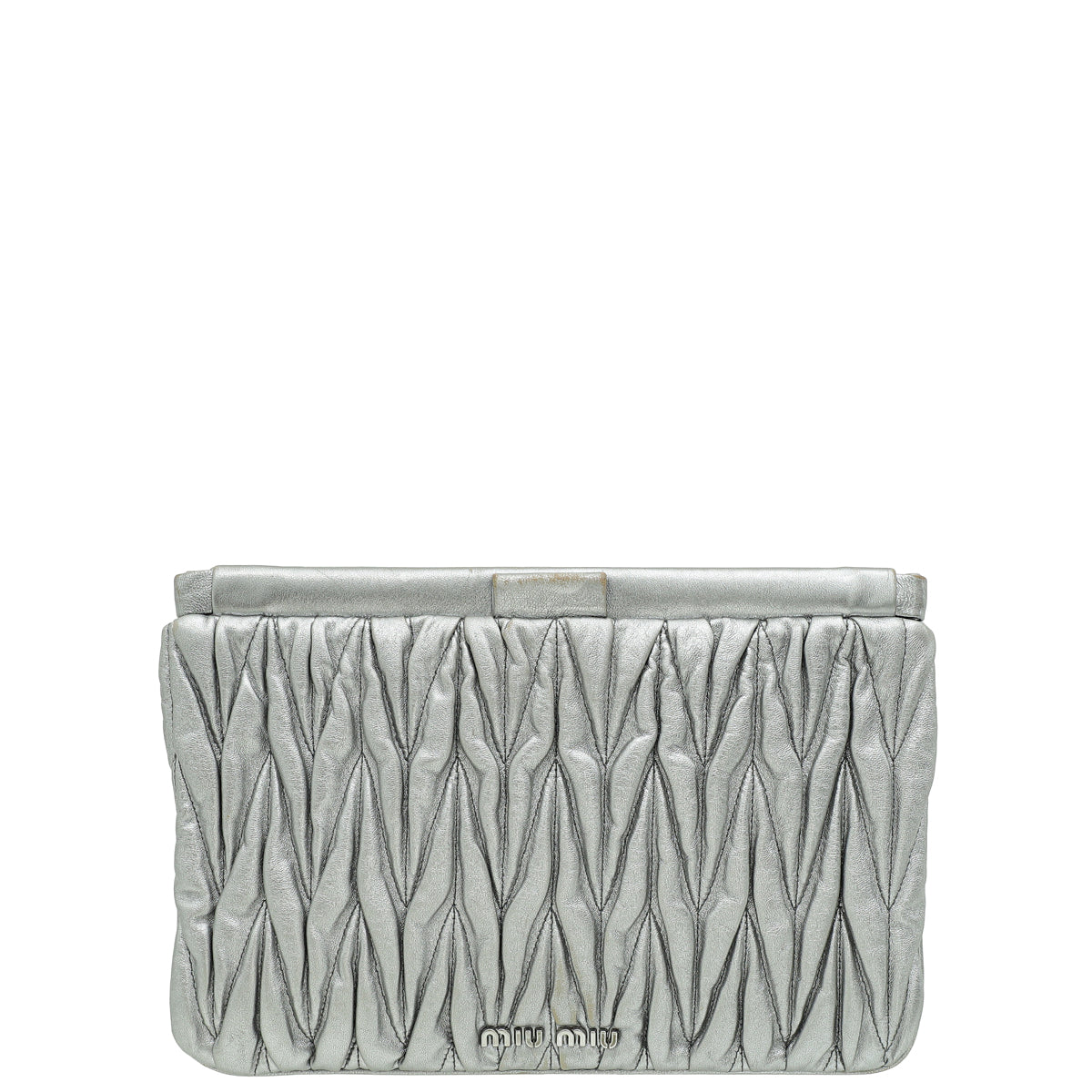 Miu Miu Metallic Silver Matelasse Frame Clutch-MIU MIU-THE CLOSET