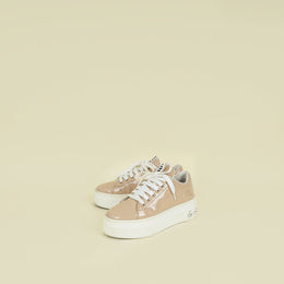 Miu Miu Beige Platform w/Crystal Lace Up Sneakers 35