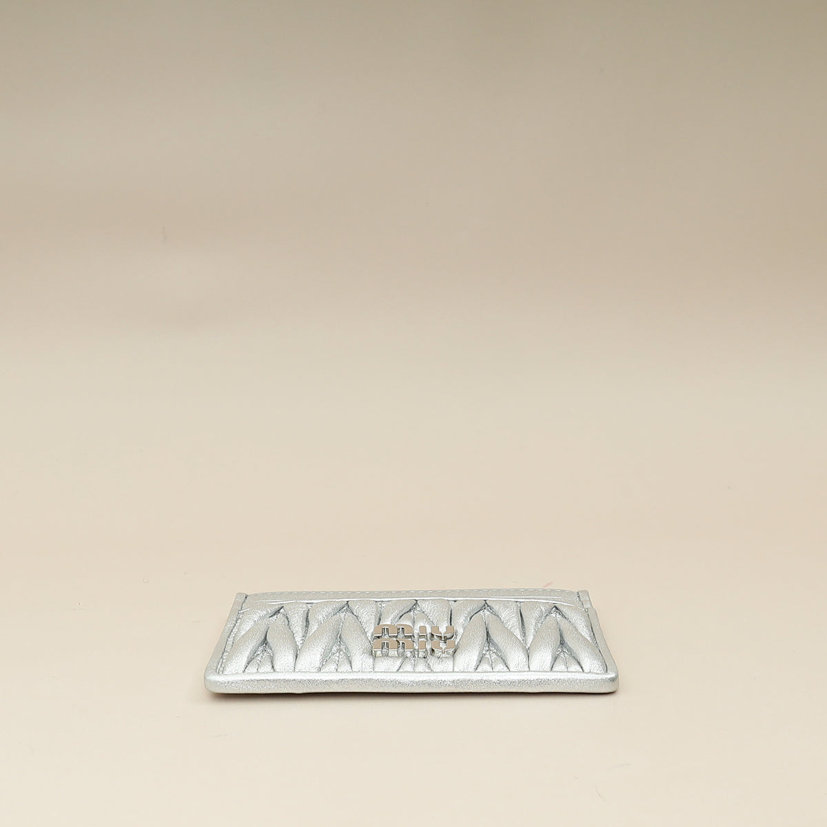Miu Miu Metallic Silver Matelassé Nappa Card Holder